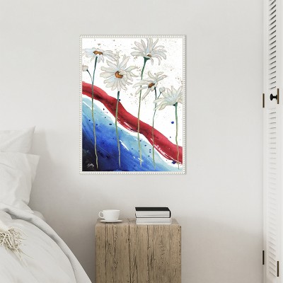 Patriotic Floral Anemones Canvas Wall Art in White Frame