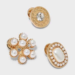 Pearl and Stone Brooch Pin Set 3pc - A New Day™ White/Gold - 1 of 2