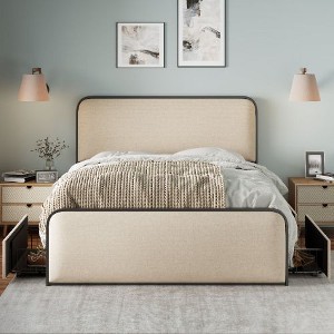 CAVINAS Heavy Duty Metal Queen Size Bed Frame with Under Bed Storage, Modern Platform Bed Frame with Curved Upholstered Headboard & Footboard - 1 of 4
