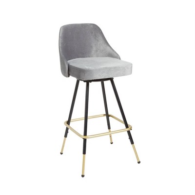 Velvet Mid-Century Modern Swivel Adjustable Height Barstool Gray - Silverwood