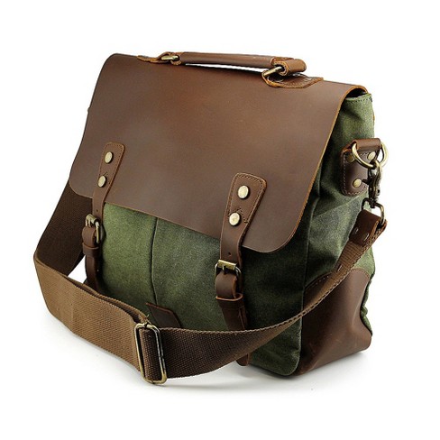 Gearonic Vintage Canvas Leather Satchel School Military Messenger Shoulder  Bag- Dark Green : Target