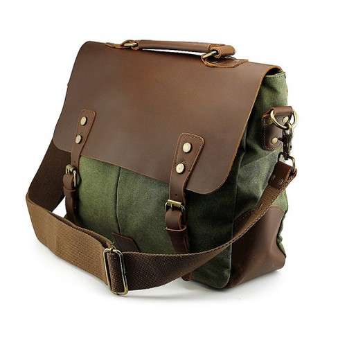 Messenger Bag for Men,Water Resistant Unisex Canvas Shoulder Bag,Vintage  Military Crossbody Bag,14 inch laptop bag 