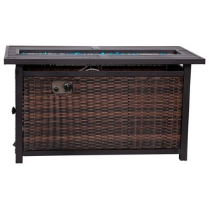 Flash Furniture Outdoor 50,000 BTU Fire Table with Steel Top and Wicker Base-Black/Espresso - 1 of 4