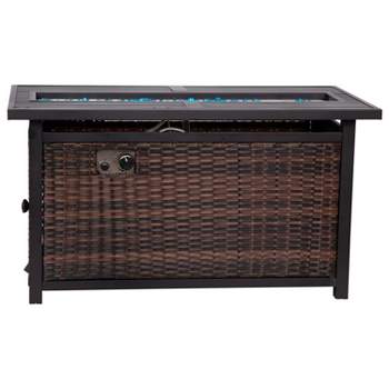Flash Furniture Outdoor 50,000 BTU Fire Table with Steel Top and Wicker Base-Black/Espresso
