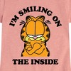 Girls' - Garfield - Smiling On The Inside Fitted Short Sleeve Graphic T-Shirt - 2 of 4