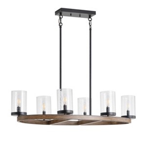 6-Light Farmhouse Dining Room Chandelier, Oval Wood Frame with Clear Seeded Glass Shades - 1 of 4