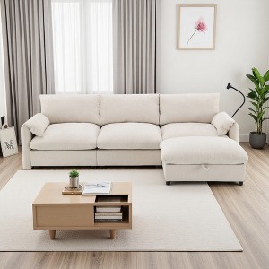 96.5" Chenille L-Shaped Sectional Sofa with Storage Ottoman & USB - 1 of 4