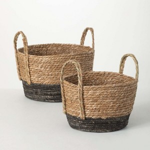 Sullivans Rattan Handled Woven Baskets Set of 2, 12"H & 10.5"H Black - 1 of 4