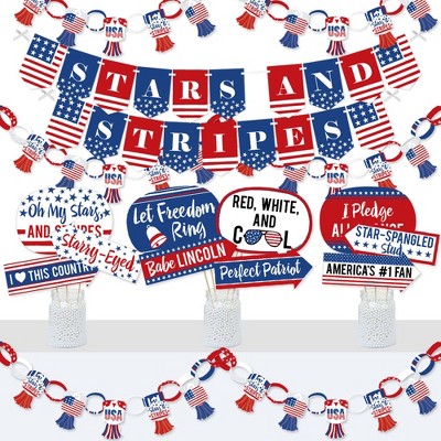 Big Dot of Happiness Stars & Stripes - Banner and Photo Booth Decor - Memorial Day & 4th of July USA Patriotic Party Supplies Kit - Doterrific Bundle