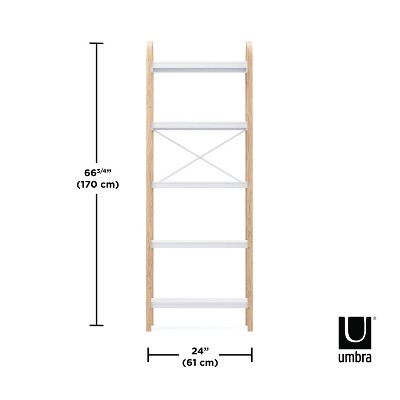 White and Natural Wood 5-Tier Freestanding Shelf