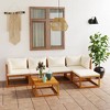 vidaXL Solid Acacia Wood Patio Lounge Set – 6 Piece Outdoor Furniture Set with Cushions and Coffee Table – Weather Resistant Modern Design – Cream - 2 of 4