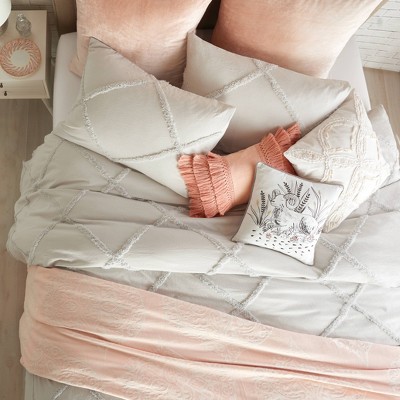 Chenille Lattice Gray Cotton King Duvet Cover