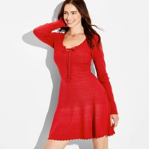 Women's Long Sleeve Keyhole Mini Sweater Dress - Wild Fable™ - 1 of 3