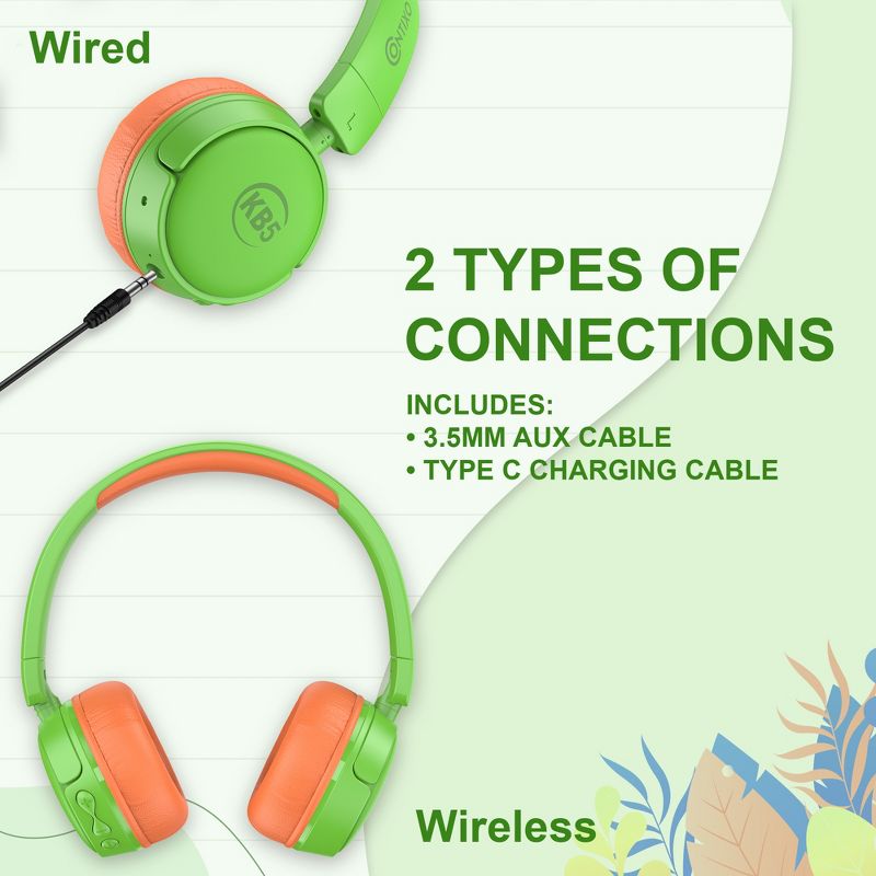 Contixo KB05 Kids Bluetooth Wireless Headphones -Volume Safe Limit 85db -On-The-Ear Adjustable Headset (Green), 5 of 12