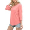 Women's 3/4 Sleeve Button Dressy Blouse Casual Round Neck Tops Summer Outfits Beach Plus Size Flowy Spring Shirt - 4 of 4
