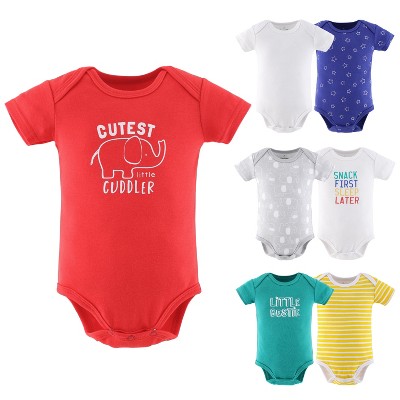 The Peanutshell Short Sleeve Baby Bodysuits for Boys and Girls, Elephant Brights, 7-Pack, Newborn to 24 Months