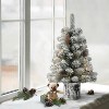 2ft Puleo Pre-Lit Flocked Tabletop Artificial Christmas Tree: Balsam, Hinged Branches, 35 Clear Lights, Metal Pot - 2 of 3
