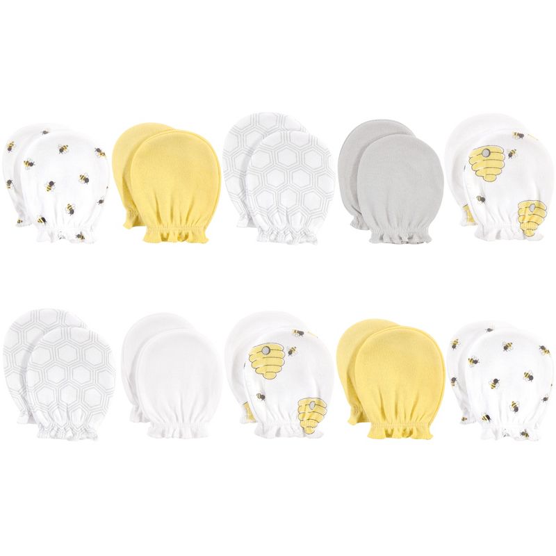 Hudson Baby Infant Cotton Scratch Mittens 10pk, Bee, One Size, 1 of 9