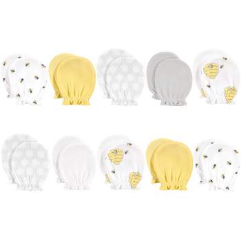 Hudson Baby Infant Cotton Scratch Mittens 10pk, Bee, One Size