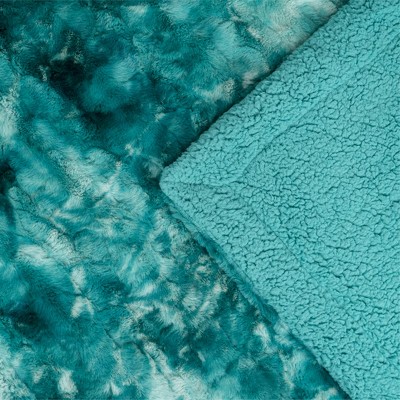 Teal Tie-Dye Faux Fur Sherpa Reversible Throw Blanket