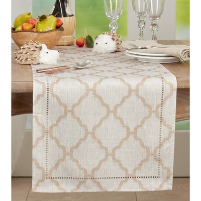 Taupe Polyester Laser-Cut Hemstitch Table Runner, 16" x 72"
