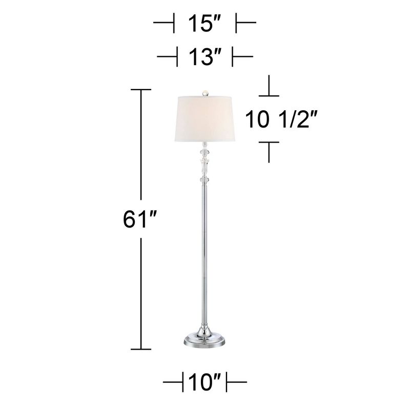 360 Lighting Montrose Modern Floor Lamps 61" Tall Set of 2 Polished Steel Crystal Glass White Fabric Drum Shade for Living Room Bedroom Office House, 4 of 8