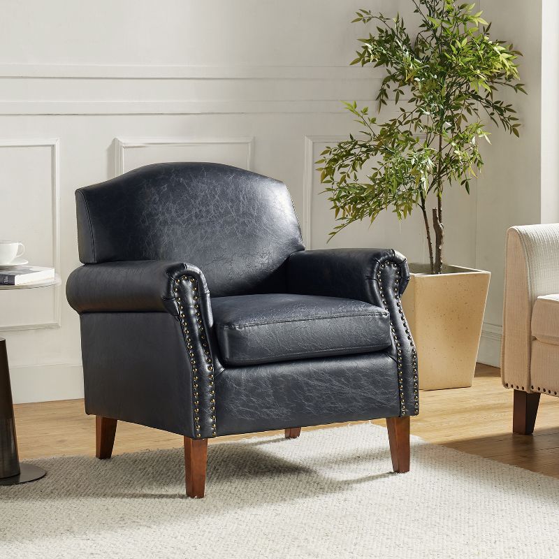 Gianluigi Transitional Vegan Leather Armchair with Nailhead Trim for Bedroom and Living Room  | ARTFUL LIVING DESIGN, 1 of 11