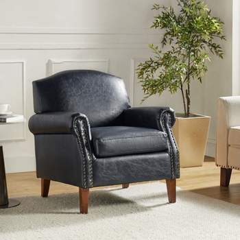 Gianluigi Transitional Vegan Leather Armchair with Nailhead Trim for Bedroom and Living Room  | ARTFUL LIVING DESIGN