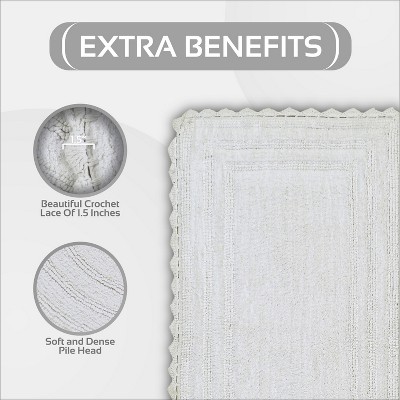 White Cotton Tufted Reversible Crochet Bath Rug Set