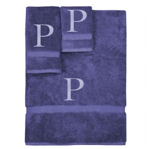 BC BARE COTTON Monogrammed Towel Set, Personalized Gift, Set of 3 - Navy - Silver Block - 1 of 1