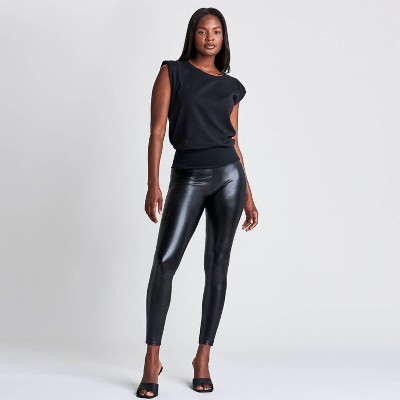 SPANX Women's Faux Patent Leather Leggings, Black, XS at  Women's  Clothing store