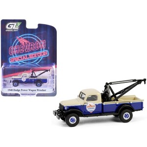 1948 Dodge Power Wagon Wrecker Tow Truck Beige and Blue "Chevron Special Edition" Series 1/64 Diecast Model Car by Greenlight - 1 of 4