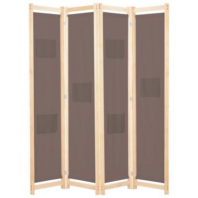 vidaXL 4-Panel Room Divider Brown 62.9 inches x66.9 inches x1.6 inches  Fabric