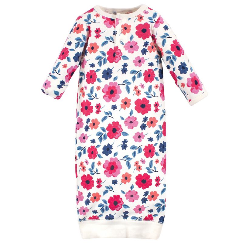 Touched by Nature Baby Girl Organic Cotton Henley Long-Sleeve Gowns 3pk, Garden Floral, 5 of 6