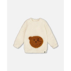 Deux par Deux Girl Plush Tunic Off-White with Bear Pocket - 1 of 4