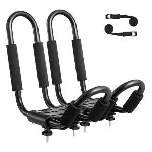 VEVOR Kayak Roof Rack, 1 Pair J-Bar, Soft Roof Rack, Top Mount Tie Down, Carrier for kayak, Surf Board, Canoe, SUP, Ski Board, Mount on Car, Black - 1 of 4