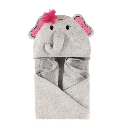 Little Treasure Baby Girl Cotton Animal Face Hooded Towel, Boho Elephant, One Size