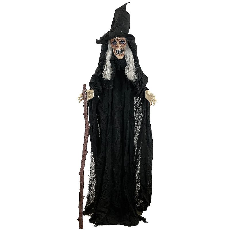 Sunstar Animated Witch with Cane Halloween Decoration - 5 ft - Black, 1 of 2