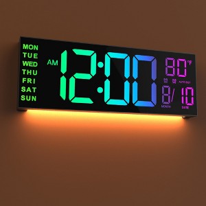 Aoibox 16" Large Digital Wall Clock with Countdown Timer, Alarm, LED Display, 8 RGB Colors, DST, Temperature for Living Room, Office, Gift - 1 of 4