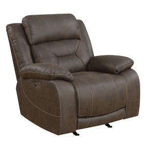 Aria Power Glider Recliner with Power Head Rest Saddle Brown - Steve Silver Co.: Faux Leather, Rocker, Wide Seating - 1 of 4