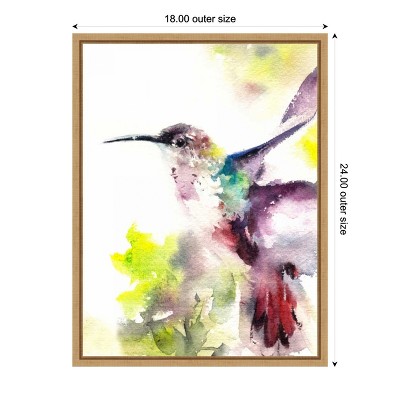 Vibrant Hummingbird Watercolor Canvas Print with Natural Frame