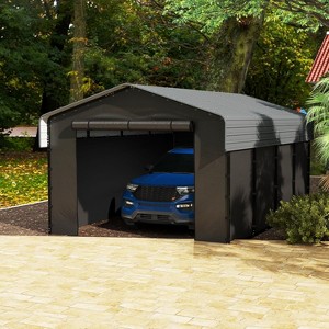 Real Relax Metal Carport Kits with Galvanized Steel Roof, Heavy Duty Metal Frame Canopy with Removable Sidewalls for Tractors, Boat,Car,Gray - 1 of 4