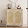 Buffet Kitchen with Storage Rattan Cabinet, Wood Coffee Bar Cupboard Console Table with Doors and Shelves for Hallway, Entry, Living Room - 3 of 4