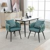 Modern Velvet Dining Chairs Set of 2 with Hand Weaving,Accent Chairs Living Room Chairs Upholstered Side Chair with Black Metal Legs-Cuddlewood - 3 of 4
