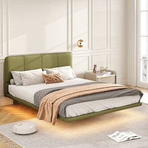 Whisen Full Size Floating Platform Bed with LED Lights, PU Leather, Sturdy Build & Modern Appeal - 1 of 4