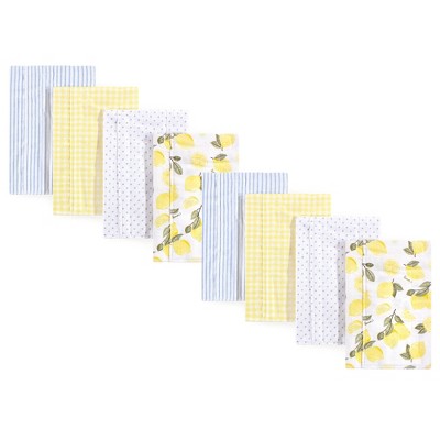 Hudson Baby Boys and Girls Cotton Poly Flannel Burp Cloths 8-Pack, Lemons, One Size