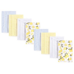 Hudson Baby Boys and Girls Cotton Poly Flannel Burp Cloths 8-Pack, Lemons, One Size - 1 of 2