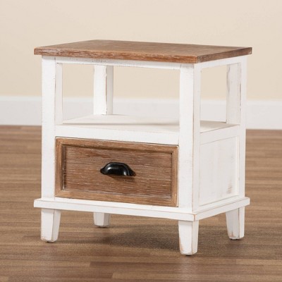 Glynn Rustic White and Oak Brown 1-Drawer Nightstand