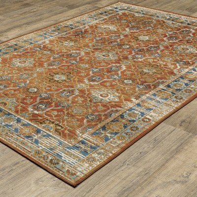 Rust and Blue Oriental Synthetic 2x3 Area Rug