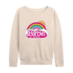 Women's - Barbie - Barbie Logo Rainbow Lightweight French Terry Wide Neck Long Sleeve Shirt - 1 of 4